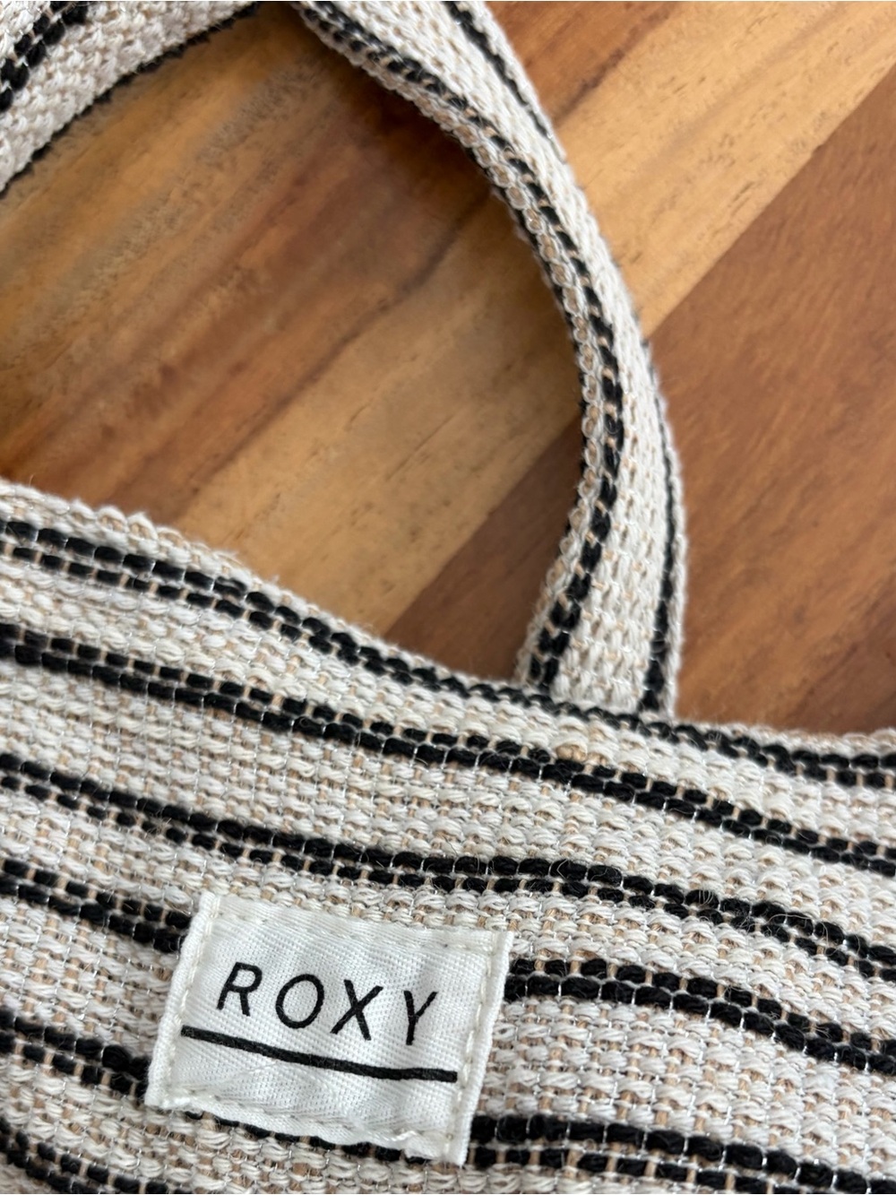 Roxy Cream and Black Striped Woven Tote